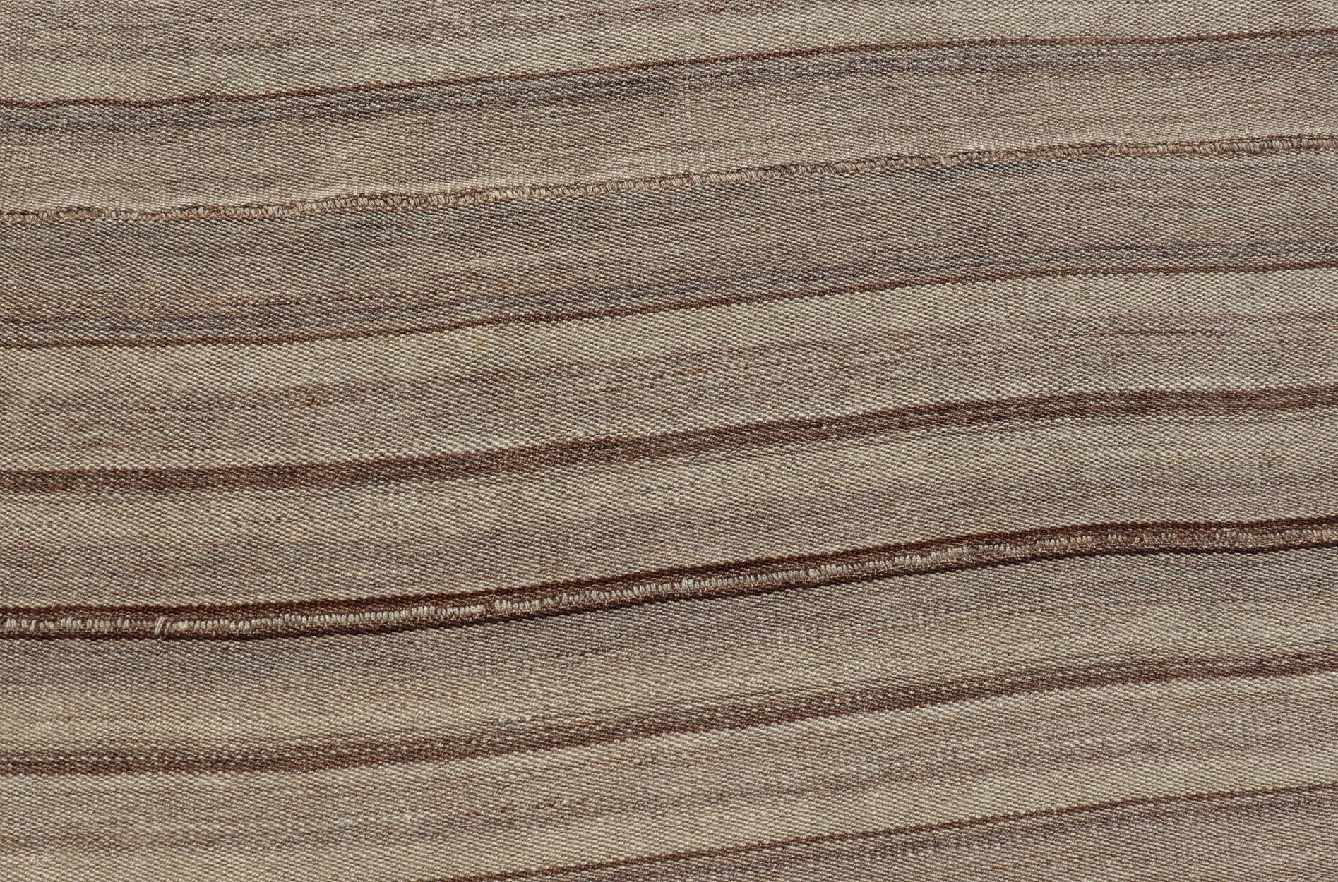 Square Antique Hand - Woven Persian Kilim Rug in Wool with Striped Design This Square flat - weave tribal Persian kilim has been hand - woven in wool. The rug features an all - over striped design, and is rendered in earthy tones; making this rug a sup... - Keivan Woven ArtsV21 - 211025 - 14764