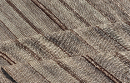 Square Antique Hand - Woven Persian Kilim Rug in Wool with Striped Design This Square flat - weave tribal Persian kilim has been hand - woven in wool. The rug features an all - over striped design, and is rendered in earthy tones; making this rug a sup... - Keivan Woven ArtsV21 - 211025 - 14764Rug