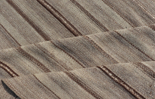 Square Antique Hand - Woven Persian Kilim Rug in Wool with Striped Design This Square flat - weave tribal Persian kilim has been hand - woven in wool. The rug features an all - over striped design, and is rendered in earthy tones; making this rug a sup... - Keivan Woven ArtsV21 - 211025 - 14764Rug