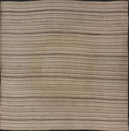 Square Antique Hand - Woven Persian Kilim Rug in Wool with Striped Design This Square flat - weave tribal Persian kilim has been hand - woven in wool. The rug features an all - over striped design, and is rendered in earthy tones; making this rug a sup... - Keivan Woven ArtsV21 - 211025 - 14764