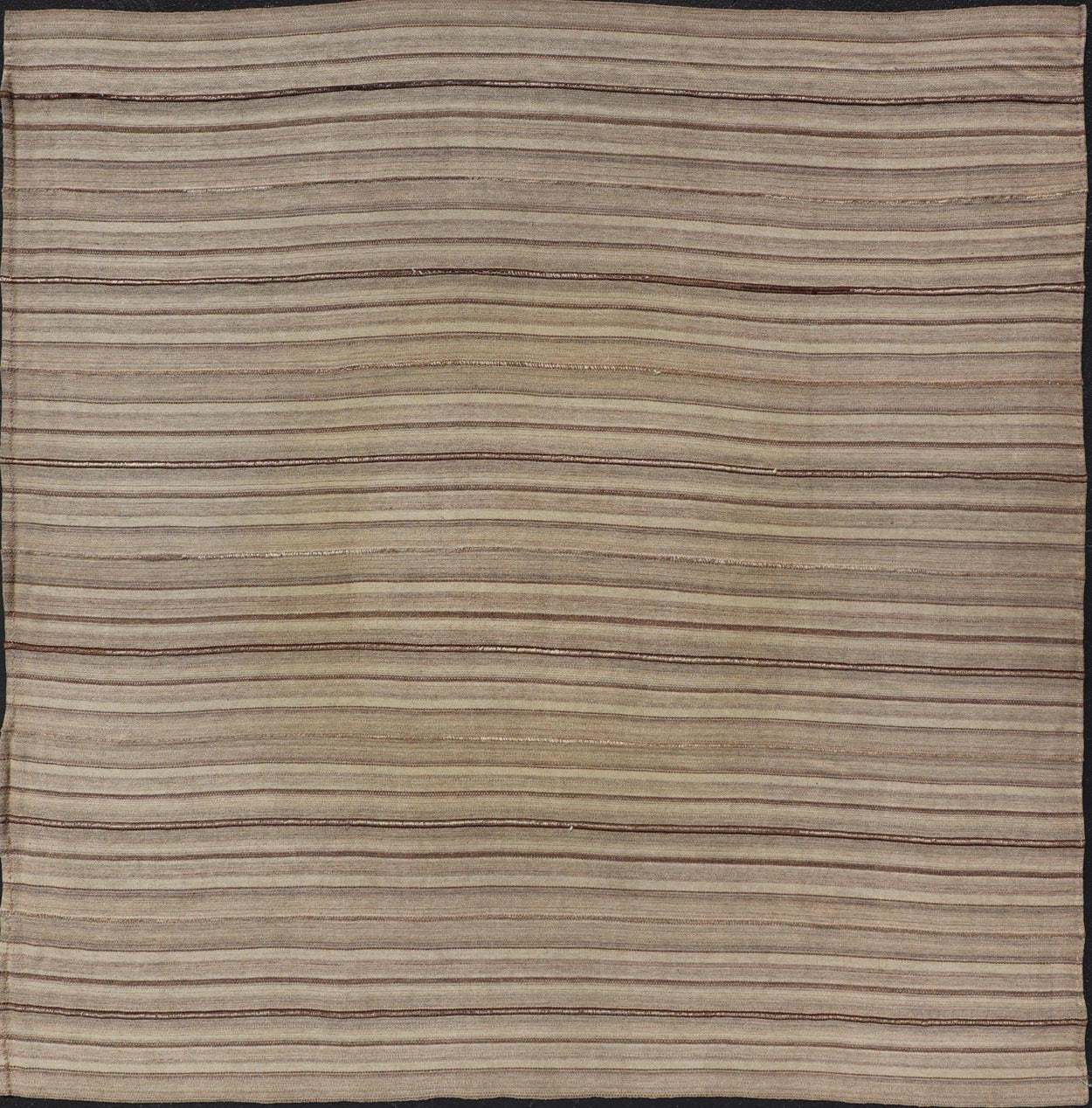 Square Antique Hand - Woven Persian Kilim Rug in Wool with Striped Design This Square flat - weave tribal Persian kilim has been hand - woven in wool. The rug features an all - over striped design, and is rendered in earthy tones; making this rug a sup... - Keivan Woven ArtsV21 - 211025 - 14764Rug
