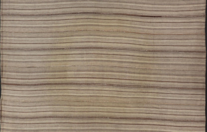Square Antique Hand - Woven Persian Kilim Rug in Wool with Striped Design This Square flat - weave tribal Persian kilim has been hand - woven in wool. The rug features an all - over striped design, and is rendered in earthy tones; making this rug a sup... - Keivan Woven ArtsV21 - 211025 - 14764Rug