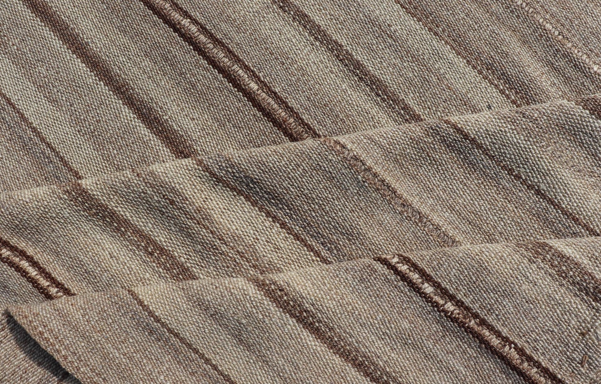 Square Antique Hand - Woven Persian Kilim Rug in Wool with Striped Design This Square flat - weave tribal Persian kilim has been hand - woven in wool. The rug features an all - over striped design, and is rendered in earthy tones; making this rug a sup... - Keivan Woven ArtsV21 - 211025 - 14764