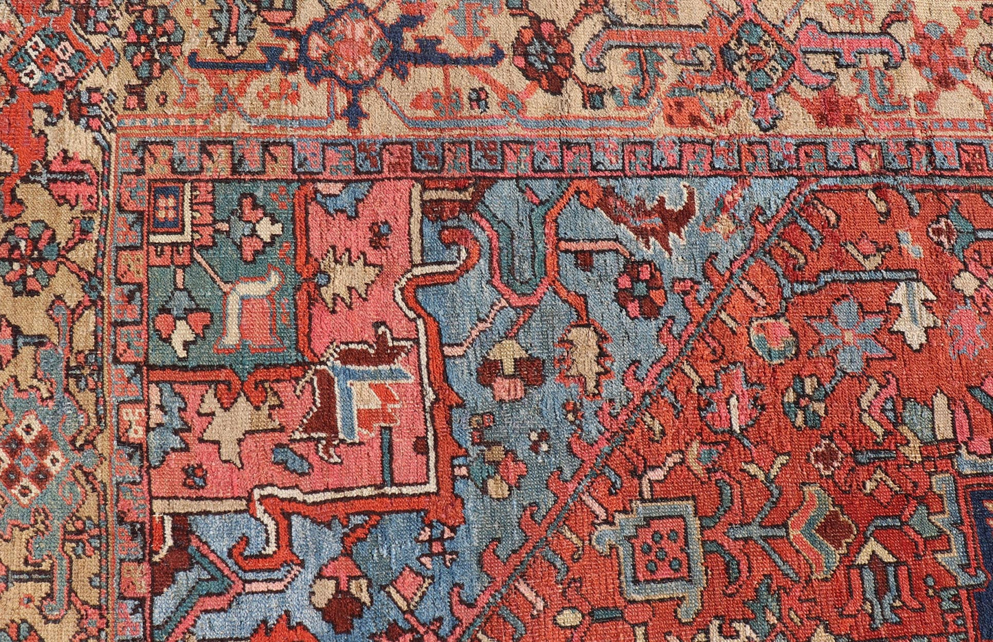 Antique Persian Heriz - Serapi Rug with Geometric Medallion Design in Jewel Tones. Hand Knotted Antique Persian Serapi - Heriz Rug, Keivan Woven Arts / rug V21 - 211026, country of origin / type: Persian / Serapi Heriz, circa Early - 20th Century. ... - Keivan Woven ArtsV21 - 211026 - 19268Rug