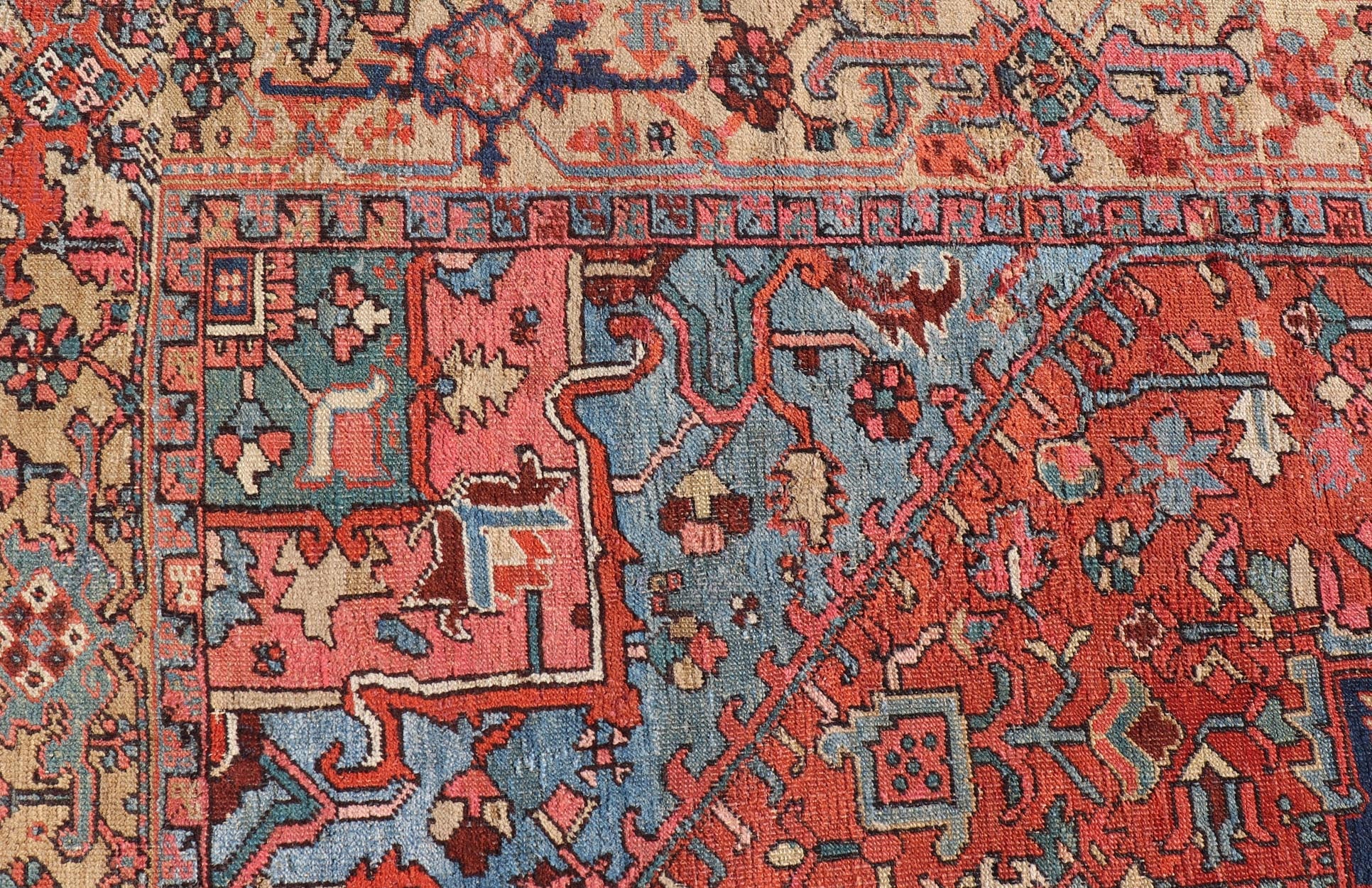 Antique Persian Heriz - Serapi Rug with Geometric Medallion Design in Jewel Tones. Hand Knotted Antique Persian Serapi - Heriz Rug, Keivan Woven Arts / rug V21 - 211026, country of origin / type: Persian / Serapi Heriz, circa Early - 20th Century. ... - Keivan Woven ArtsV21 - 211026 - 19268Rug