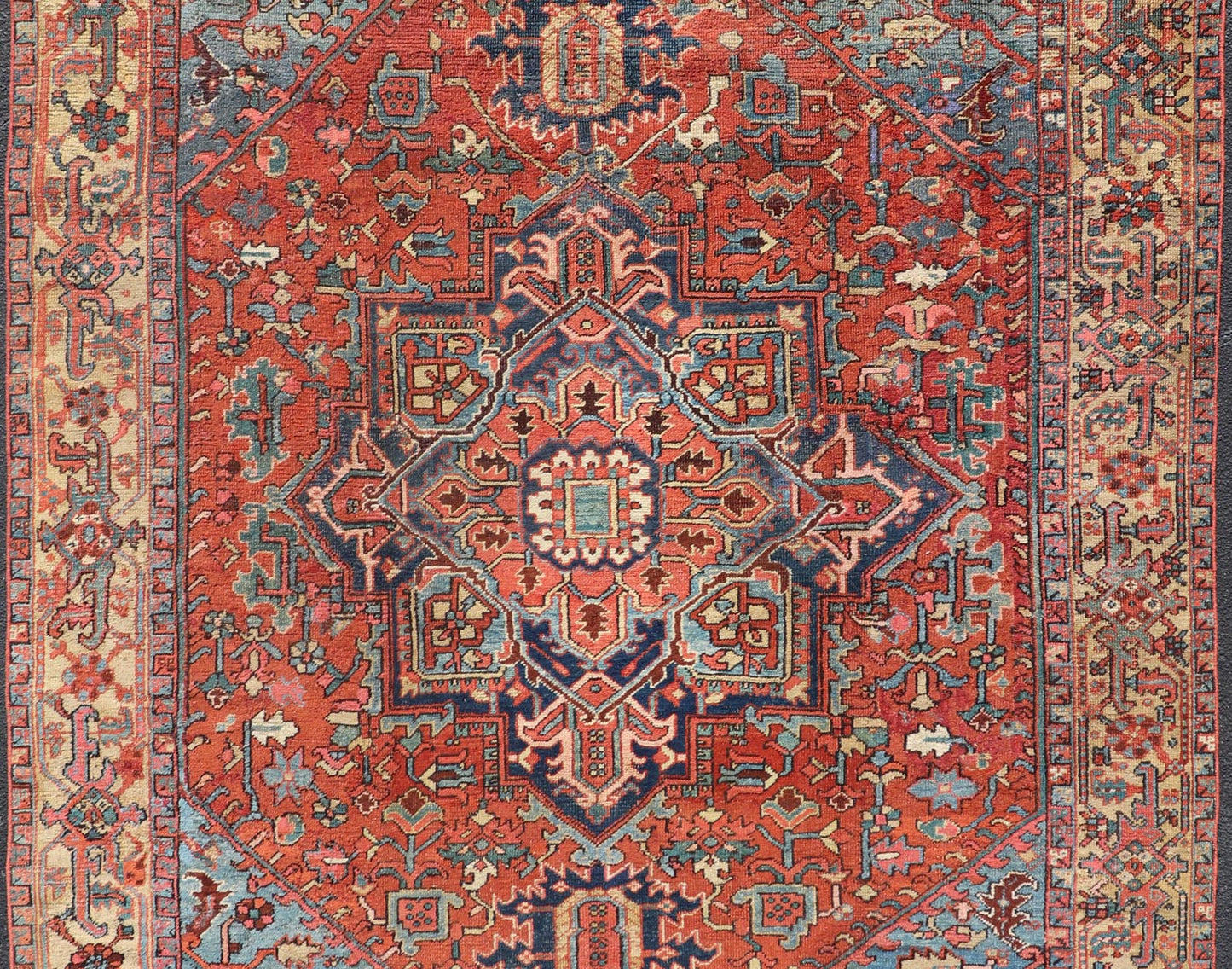 Antique Persian Heriz - Serapi Rug with Geometric Medallion Design in Jewel Tones. Hand Knotted Antique Persian Serapi - Heriz Rug, Keivan Woven Arts / rug V21 - 211026, country of origin / type: Persian / Serapi Heriz, circa Early - 20th Century. ... - Keivan Woven ArtsV21 - 211026 - 19268Rug