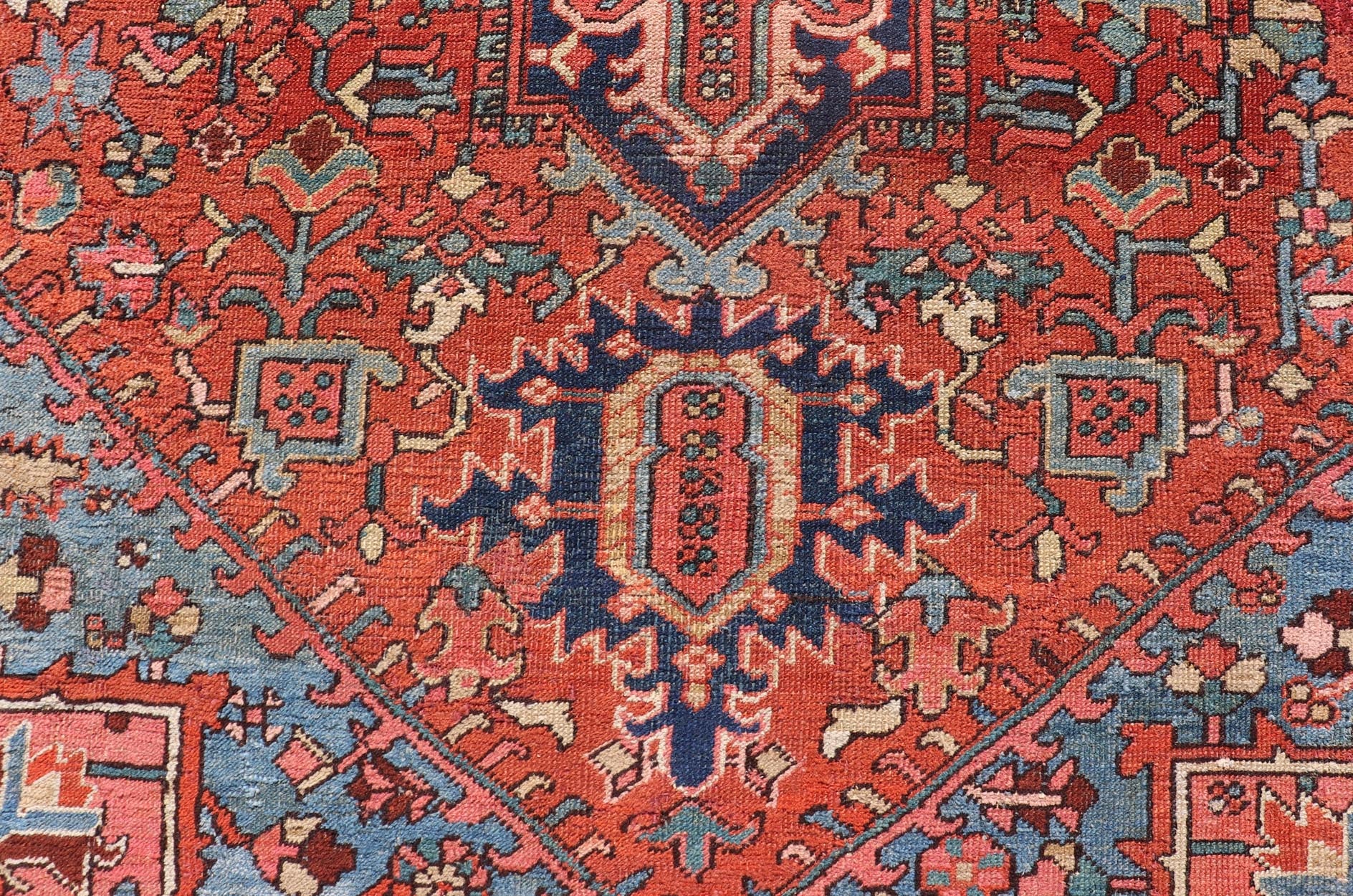 Antique Persian Heriz - Serapi Rug with Geometric Medallion Design in Jewel Tones. Hand Knotted Antique Persian Serapi - Heriz Rug, Keivan Woven Arts / rug V21 - 211026, country of origin / type: Persian / Serapi Heriz, circa Early - 20th Century. ... - Keivan Woven ArtsV21 - 211026 - 19268
