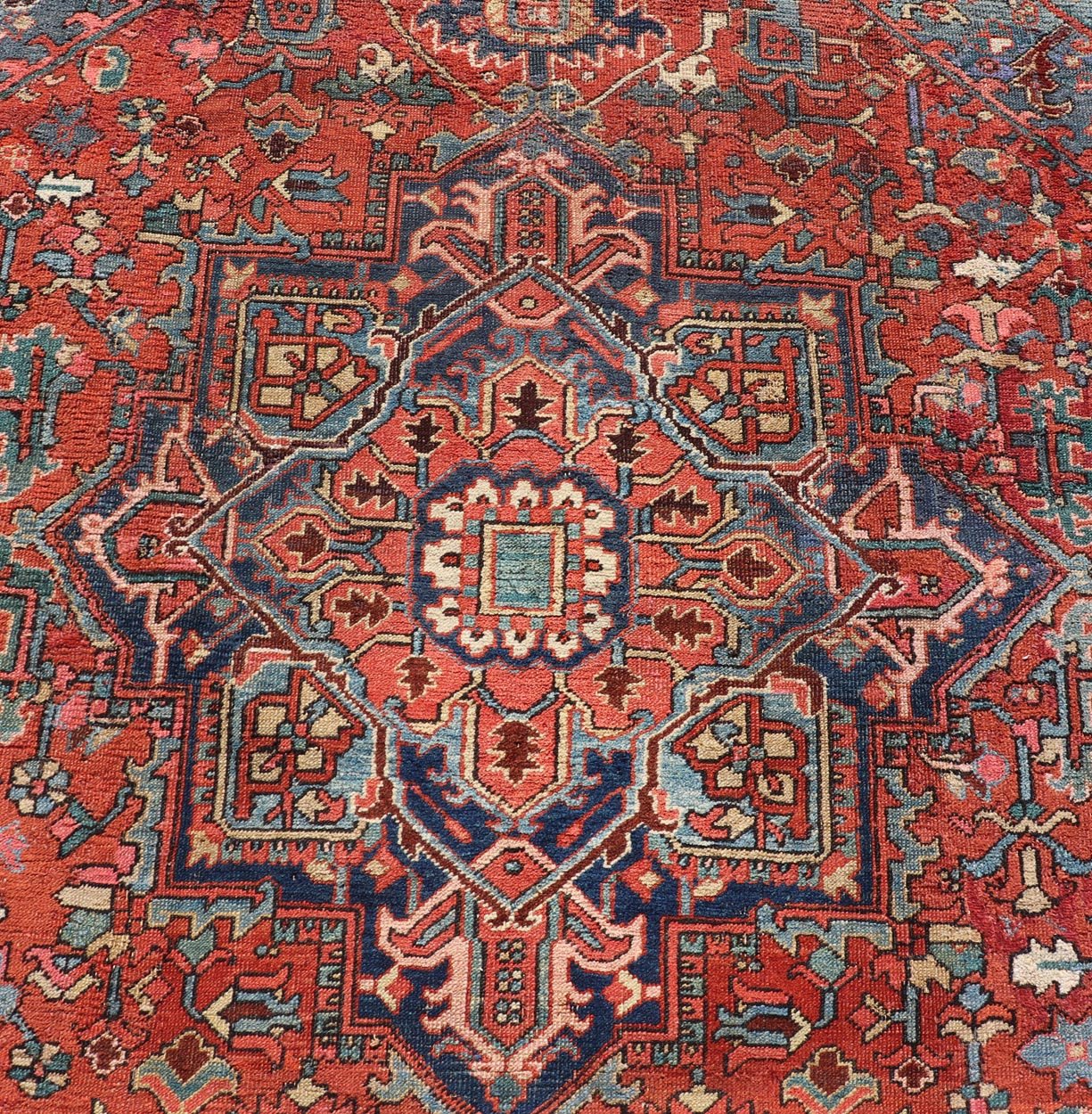 Antique Persian Heriz - Serapi Rug with Geometric Medallion Design in Jewel Tones. Hand Knotted Antique Persian Serapi - Heriz Rug, Keivan Woven Arts / rug V21 - 211026, country of origin / type: Persian / Serapi Heriz, circa Early - 20th Century. ... - Keivan Woven ArtsV21 - 211026 - 19268Rug