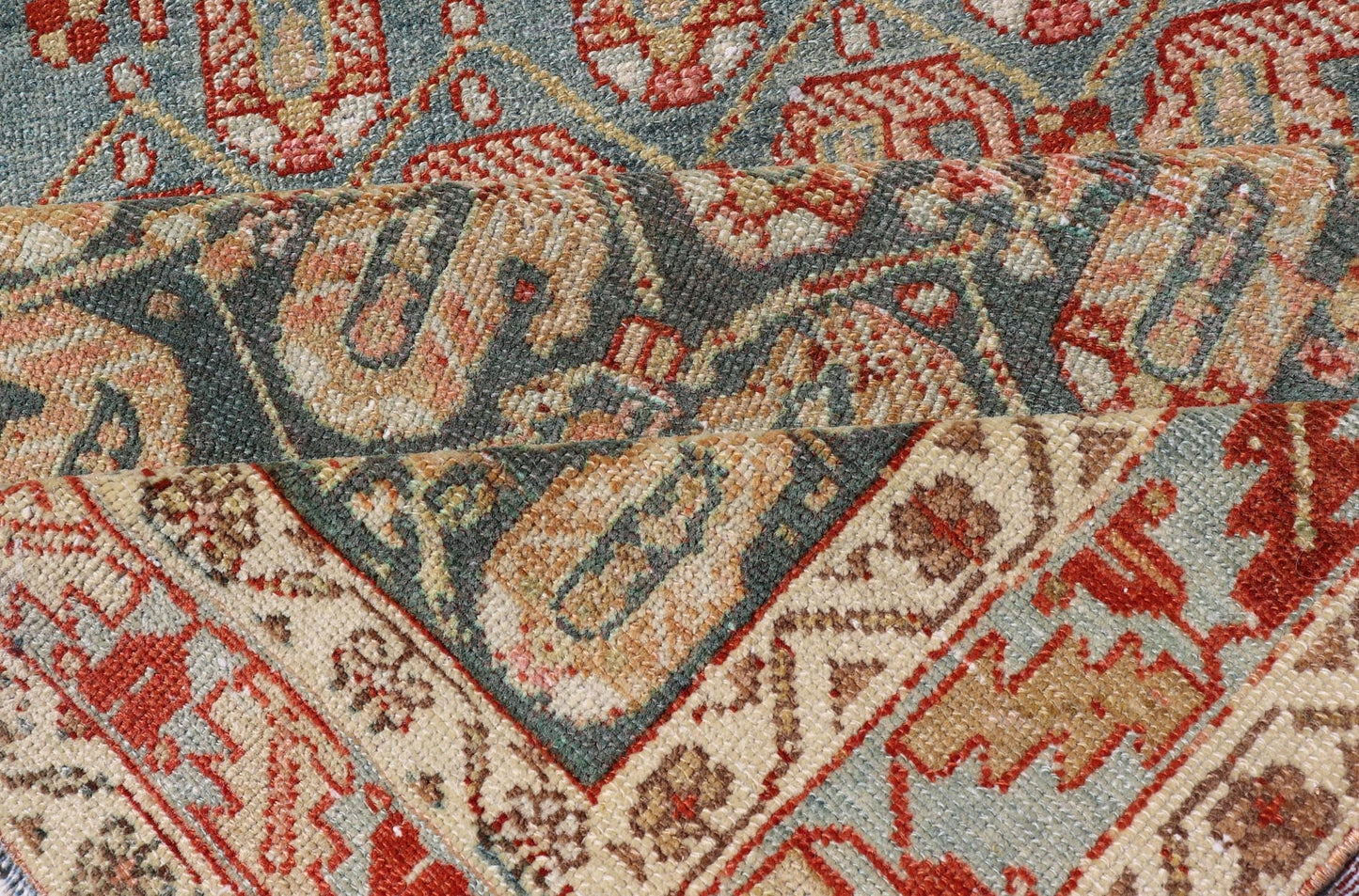 Long Antique Hand - Knotted Persian Malayer Runner in Wool with All - Over Design This long antique Persian Malayer runner has been hand - knotted in wool and features an all - over sub - geometric design rendered in multicolor. A complementary, multi - ti... - Keivan Woven ArtsVAS - 10 - 18138Rug