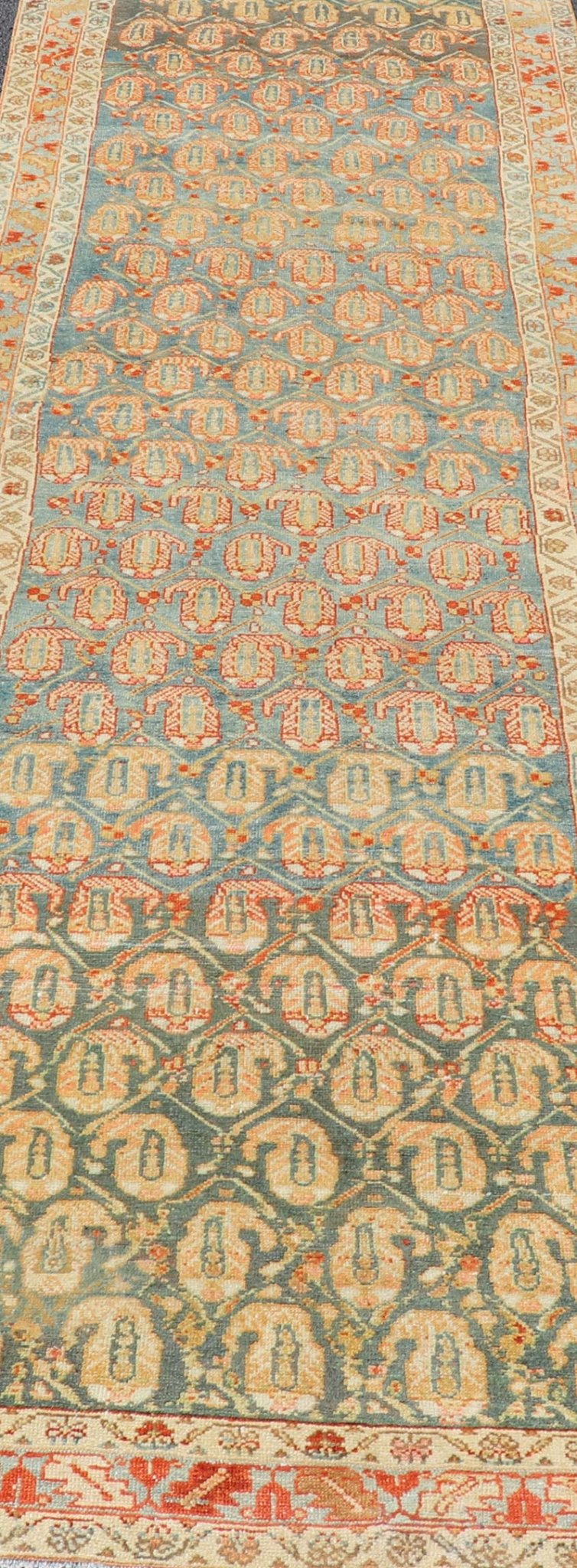Long Antique Hand - Knotted Persian Malayer Runner in Wool with All - Over Design This long antique Persian Malayer runner has been hand - knotted in wool and features an all - over sub - geometric design rendered in multicolor. A complementary, multi - ti... - Keivan Woven ArtsVAS - 10 - 18138Rug