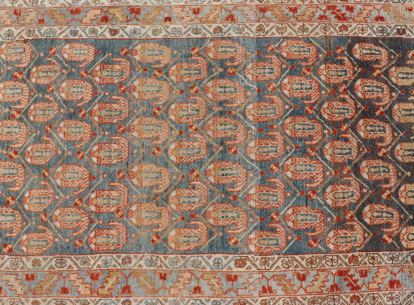 Long Antique Hand - Knotted Persian Malayer Runner in Wool with All - Over Design This long antique Persian Malayer runner has been hand - knotted in wool and features an all - over sub - geometric design rendered in multicolor. A complementary, multi - ti... - Keivan Woven ArtsVAS - 10 - 18138Rug