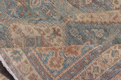 Antique Persian Tabriz Rug in Wool with Diamond Design in Blue, Apricot & Gray Squared shape Antique Persian Tabriz Rug in Wool with repeating Diamond Design in Blue, Apricot, butter & Gray. Keivan Woven Arts / rug VAS - 189102, country of origi... - Keivan Woven ArtsVAS - 189102 - 23648