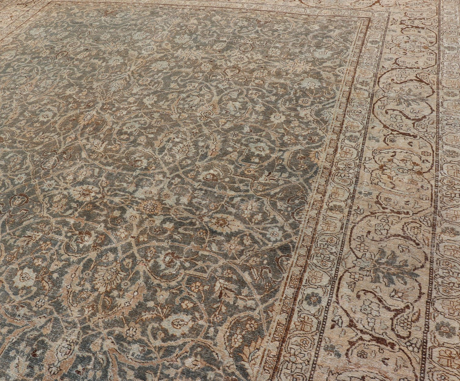 Large Antique Persian Tabriz Finely Woven Rug In All - Over Sub Geometric Design Muted Blue - Gray Background Persian Tabriz rug with Floral and geometric motifs, Keivan Woven Arts/ rug VAS - 2, country of origin / type: Iran / Tabriz, circa 1910. L... - Keivan Woven ArtsVAS - 2 - 17388Rug