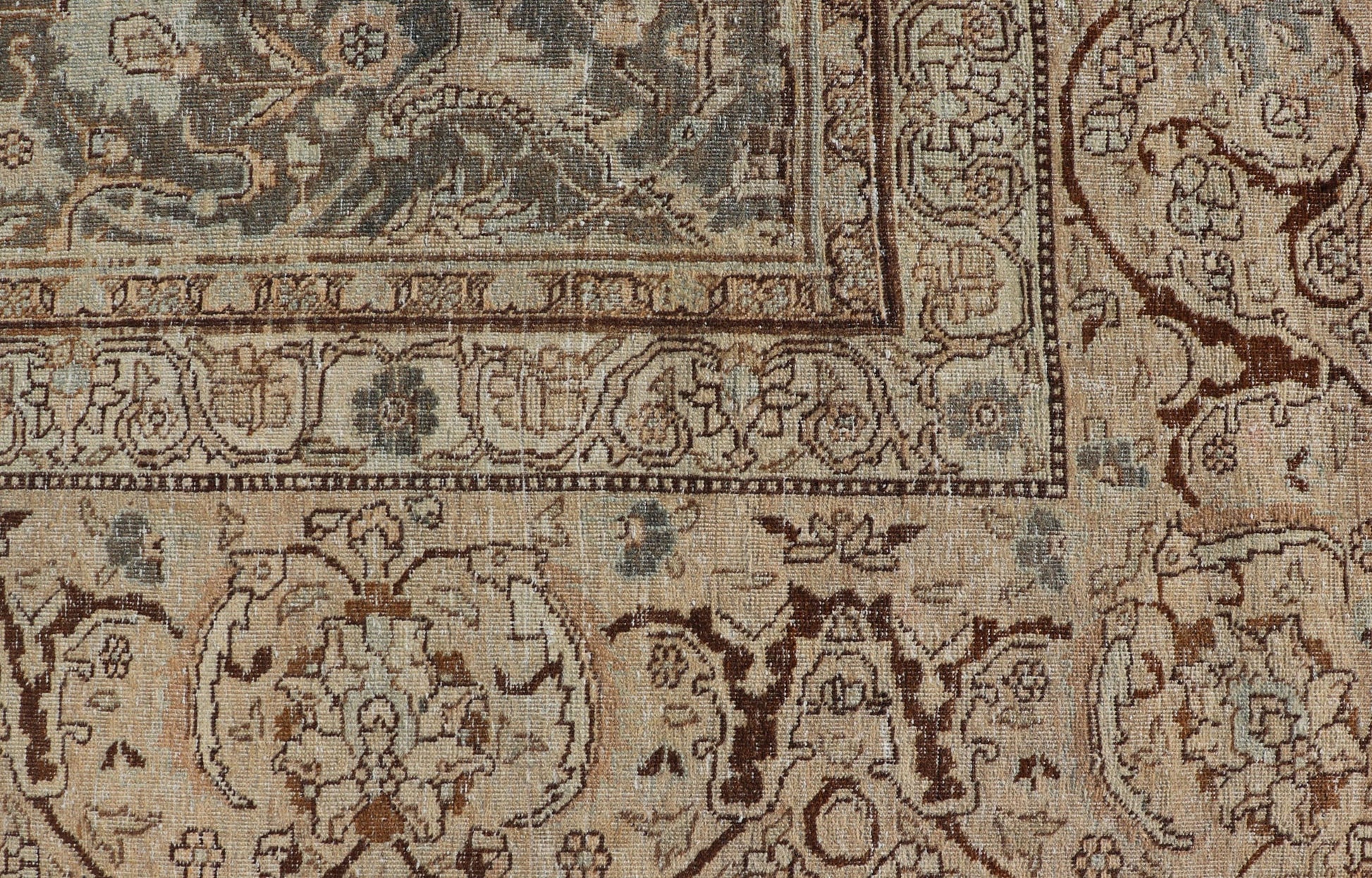 Large Antique Persian Tabriz Finely Woven Rug In All - Over Sub Geometric Design Muted Blue - Gray Background Persian Tabriz rug with Floral and geometric motifs, Keivan Woven Arts/ rug VAS - 2, country of origin / type: Iran / Tabriz, circa 1910. L... - Keivan Woven ArtsVAS - 2 - 17388Rug