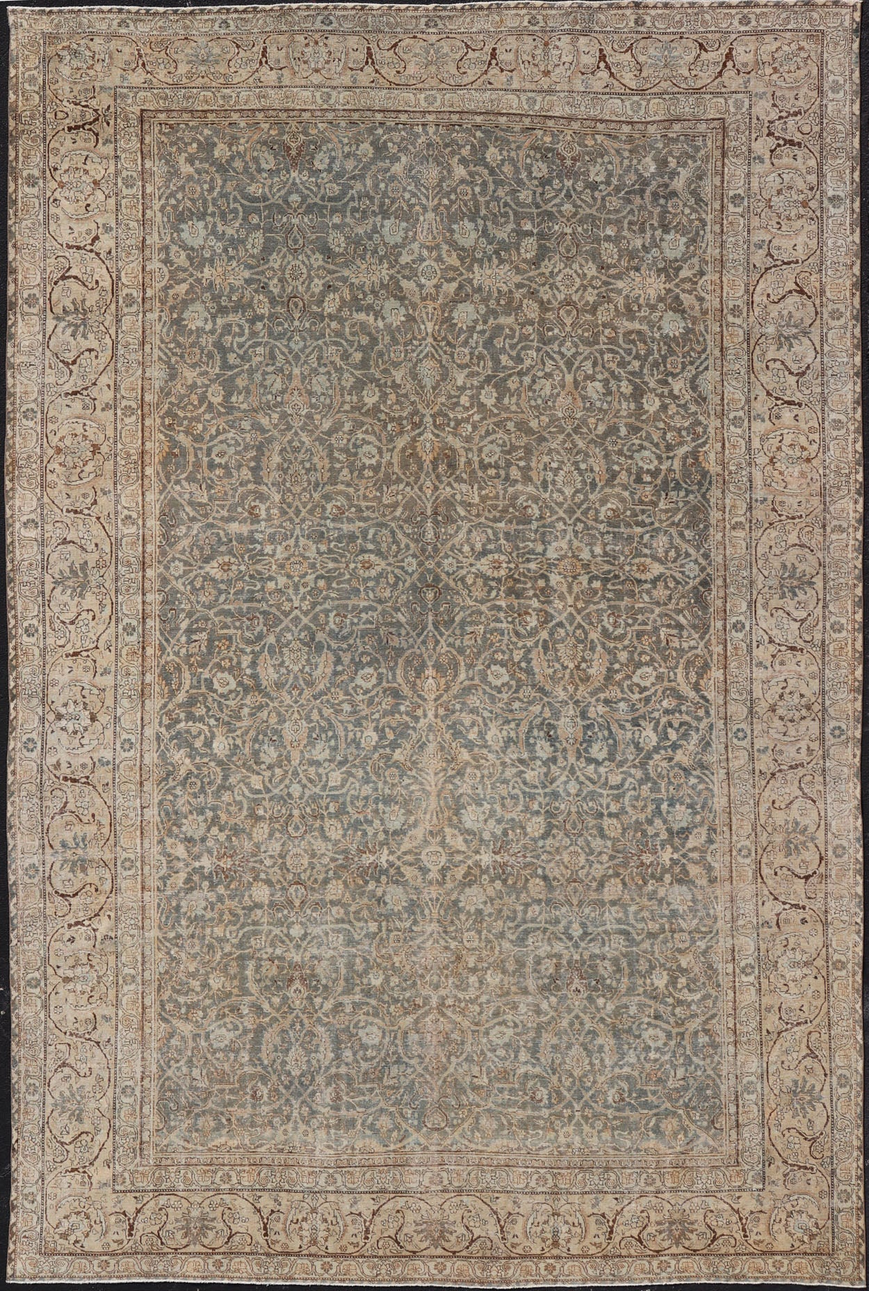 Large Antique Persian Tabriz Finely Woven Rug In All - Over Sub Geometric Design Muted Blue - Gray Background Persian Tabriz rug with Floral and geometric motifs, Keivan Woven Arts/ rug VAS - 2, country of origin / type: Iran / Tabriz, circa 1910. L... - Keivan Woven ArtsVAS - 2 - 17388