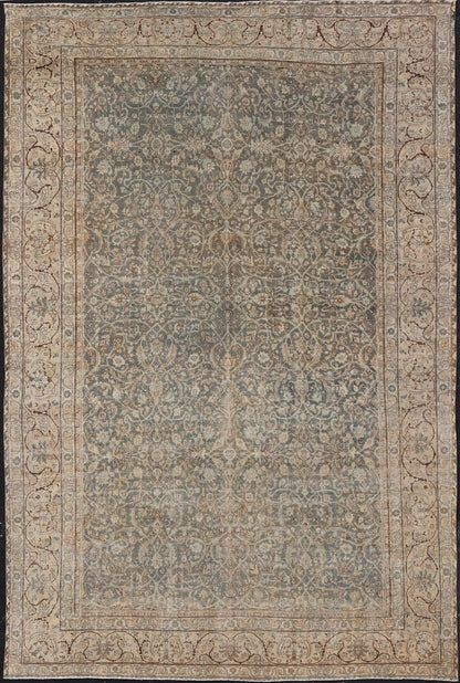 Large Antique Persian Tabriz Finely Woven Rug In All - Over Sub Geometric Design Muted Blue - Gray Background Persian Tabriz rug with Floral and geometric motifs, Keivan Woven Arts/ rug VAS - 2, country of origin / type: Iran / Tabriz, circa 1910. L... - Keivan Woven ArtsVAS - 2 - 17388