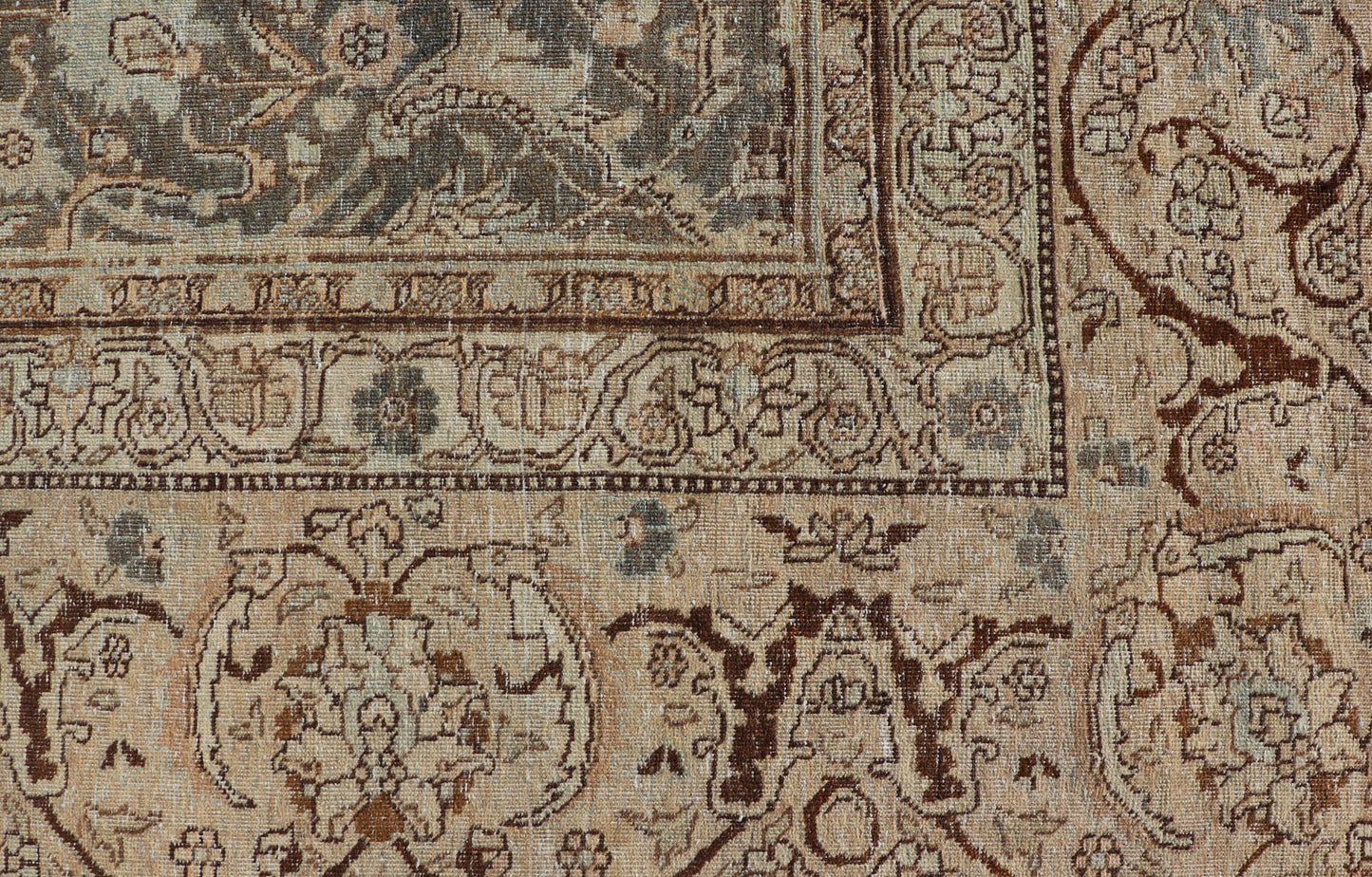 Large Antique Persian Tabriz Finely Woven Rug In All - Over Sub Geometric Design Muted Blue - Gray Background Persian Tabriz rug with Floral and geometric motifs, Keivan Woven Arts/ rug VAS - 2, country of origin / type: Iran / Tabriz, circa 1910. L... - Keivan Woven ArtsVAS - 2 - 17388