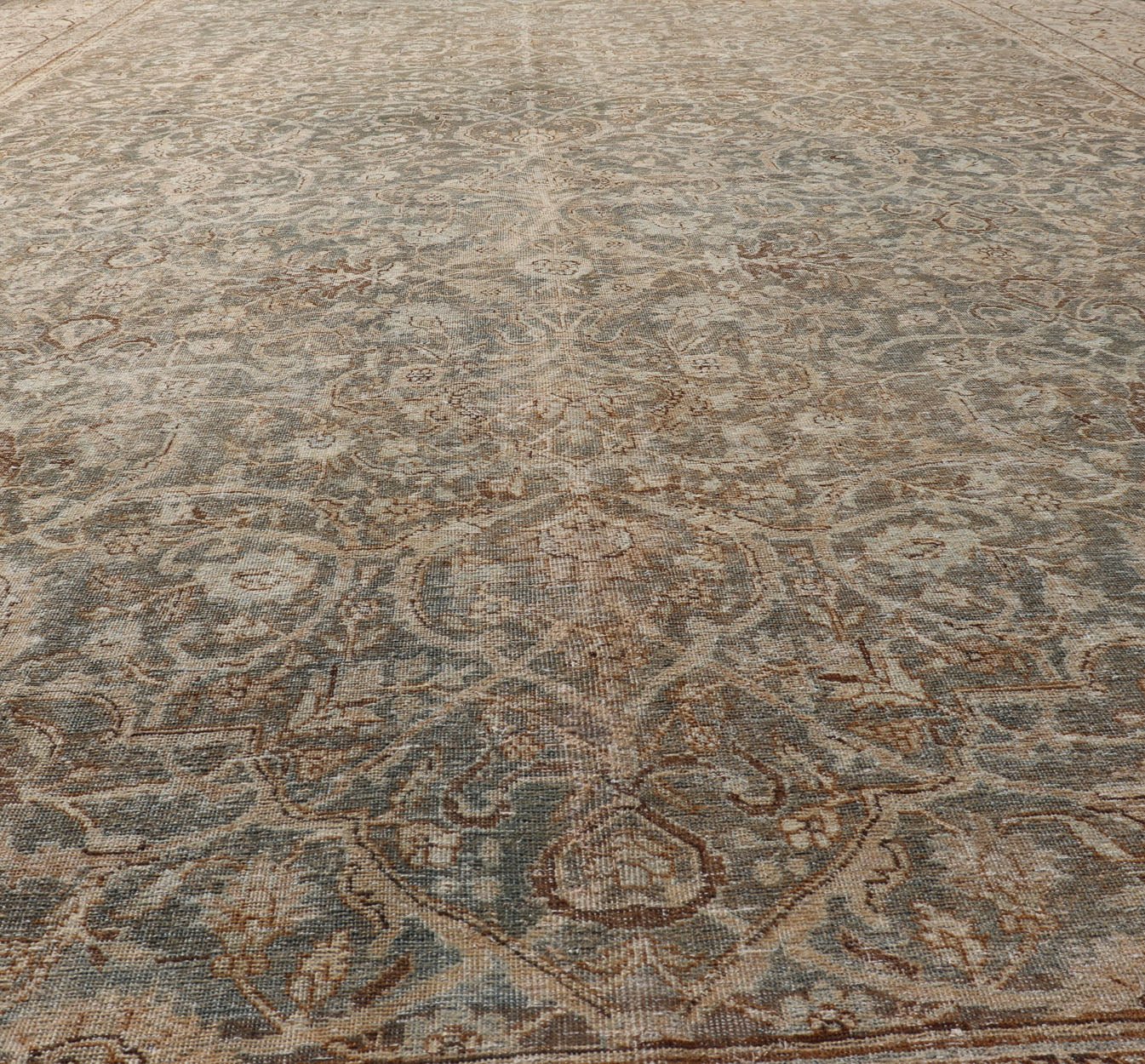 Large Antique Persian Tabriz Finely Woven Rug In All - Over Sub Geometric Design Muted Blue - Gray Background Persian Tabriz rug with Floral and geometric motifs, Keivan Woven Arts/ rug VAS - 2, country of origin / type: Iran / Tabriz, circa 1910. L... - Keivan Woven ArtsVAS - 2 - 17388Rug