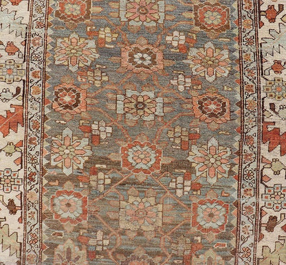 Antique Persian Bidjar Gallery Runner with Floral Design in Lt. Blue, Gray & Red. Antique Persian Bidjar Runner, rug VAS - 4 - 13494, country of origin / type: Persian / Bidjar, circa Early - 20th Century. Measures: 3'6 x 17'3 This stunning antique Bi... - Keivan Woven ArtsVAS - 4 - 13494 - 23559Rug