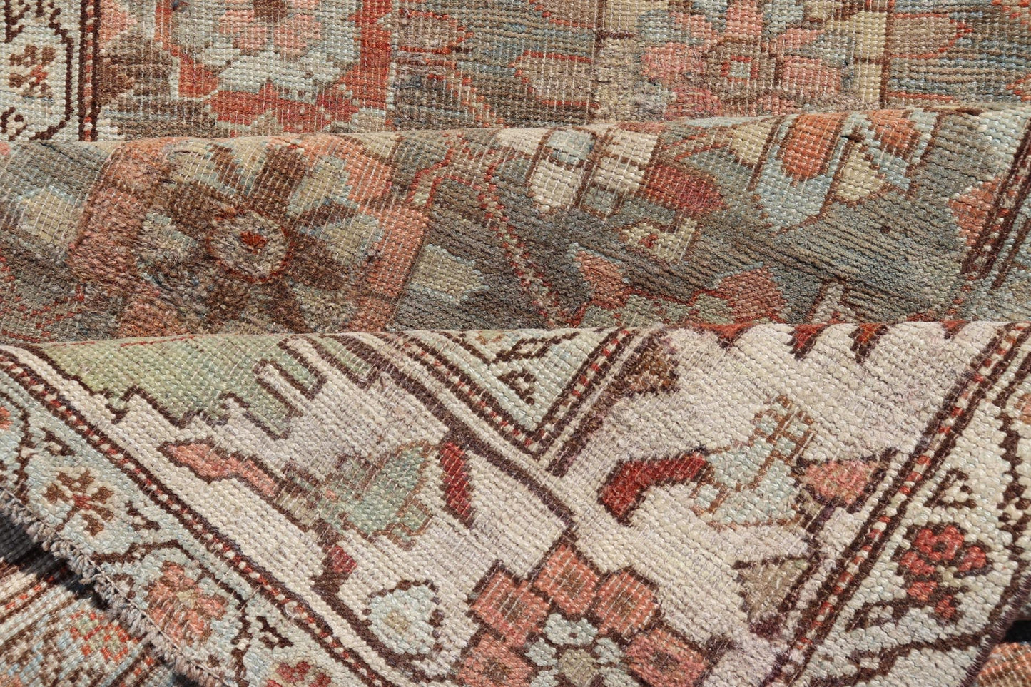 Antique Persian Bidjar Gallery Runner with Floral Design in Lt. Blue, Gray & Red. Antique Persian Bidjar Runner, rug VAS - 4 - 13494, country of origin / type: Persian / Bidjar, circa Early - 20th Century. Measures: 3'6 x 17'3 This stunning antique Bi... - Keivan Woven ArtsVAS - 4 - 13494 - 23559