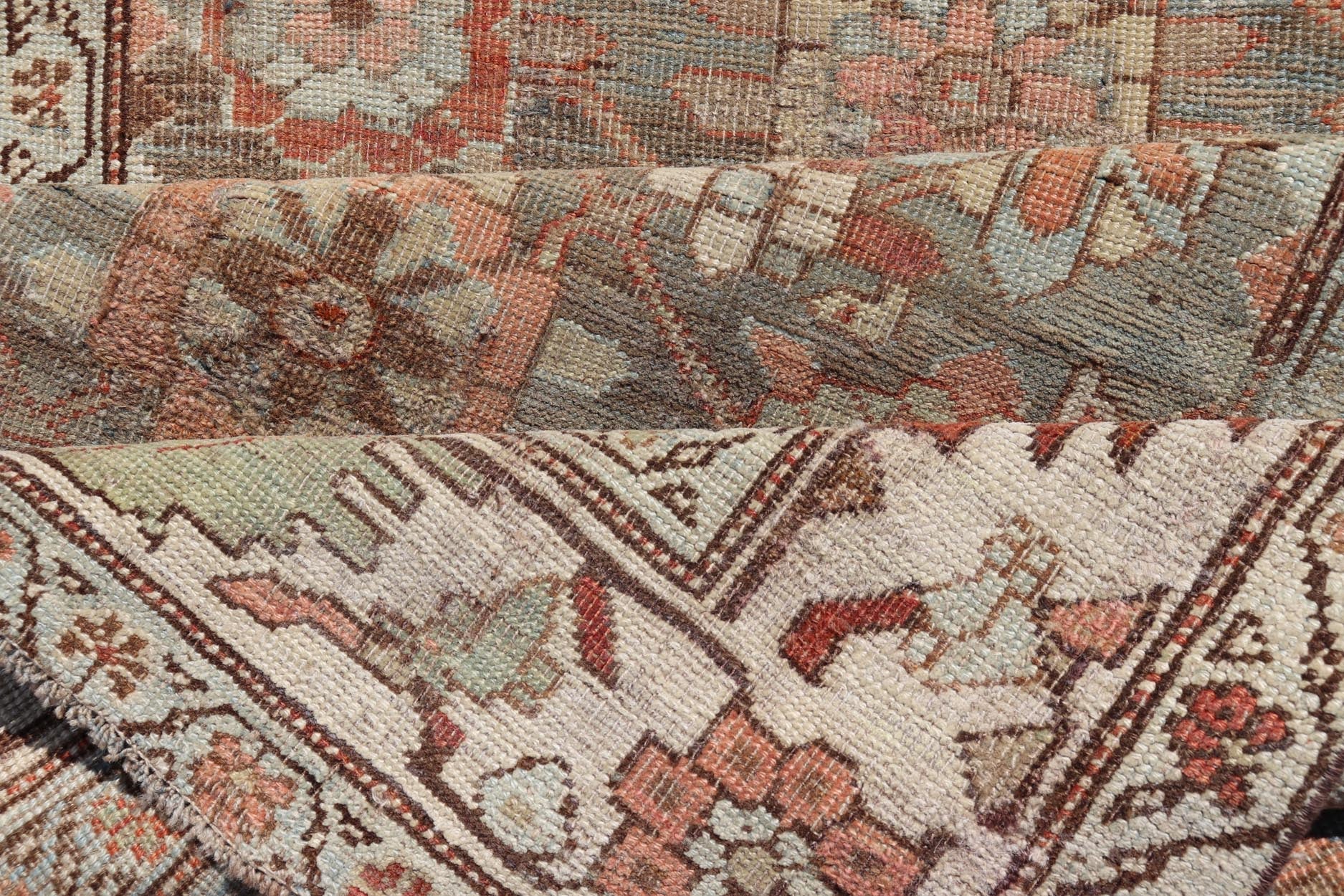 Antique Persian Bidjar Gallery Runner with Floral Design in Lt. Blue, Gray & Red. Antique Persian Bidjar Runner, rug VAS - 4 - 13494, country of origin / type: Persian / Bidjar, circa Early - 20th Century. Measures: 3'6 x 17'3 This stunning antique Bi... - Keivan Woven ArtsVAS - 4 - 13494 - 23559