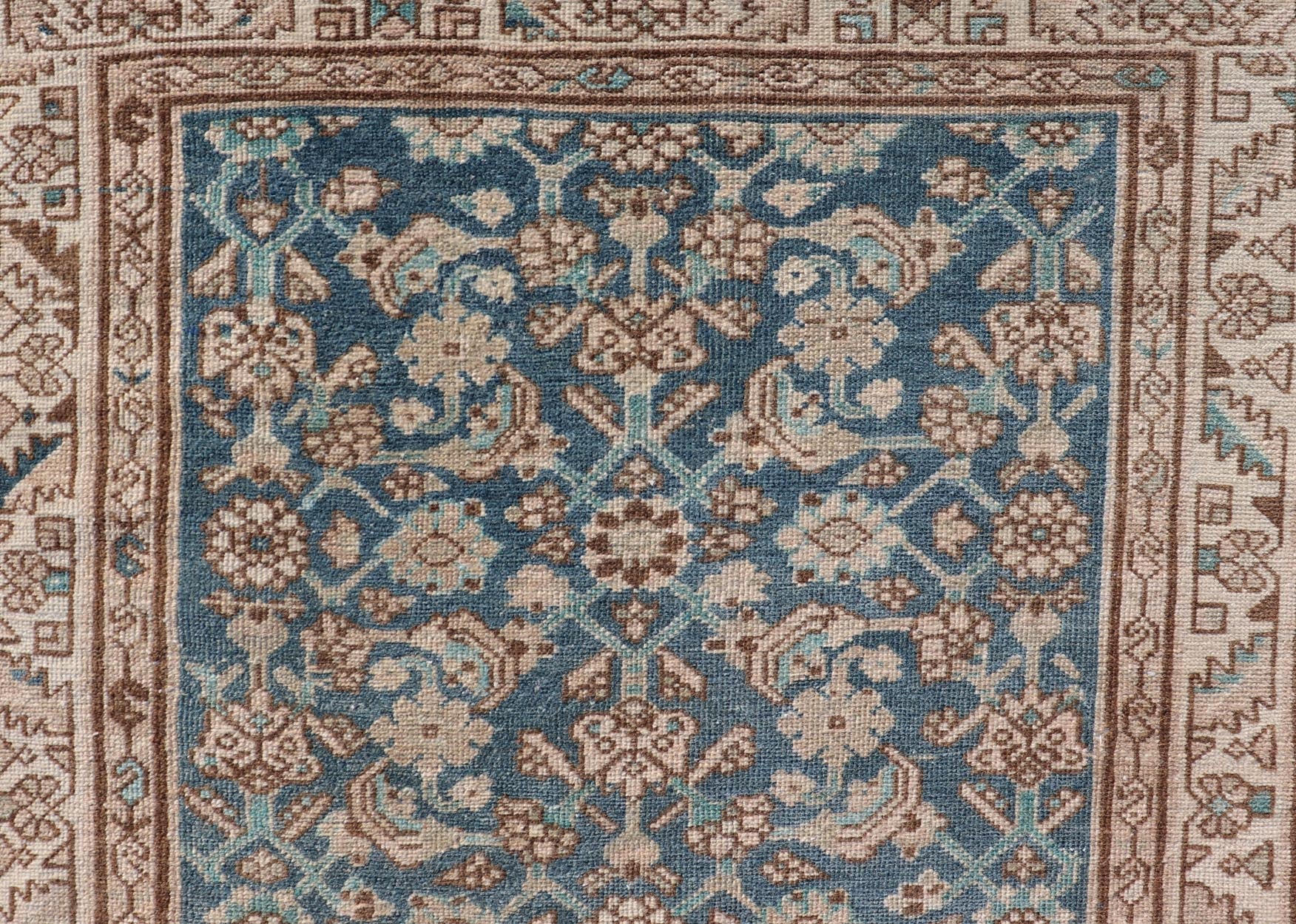Hamedan Antique Persian Rug with Sub - Geometric Design in Blues and Neutrals. Keivan Woven Arts / rug VAS - 50051, country of origin / type: Iran / Hamedan, circa 1920 Measures: 3'3 x 6'1 This antique Persian Hamadan rug has been hand - knotted in woo... - Keivan Woven ArtsVAS - 50051 - 22381Rug