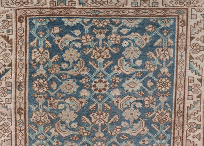 Hamedan Antique Persian Rug with Sub - Geometric Design in Blues and Neutrals. Keivan Woven Arts / rug VAS - 50051, country of origin / type: Iran / Hamedan, circa 1920 Measures: 3'3 x 6'1 This antique Persian Hamadan rug has been hand - knotted in woo... - Keivan Woven ArtsVAS - 50051 - 22381Rug