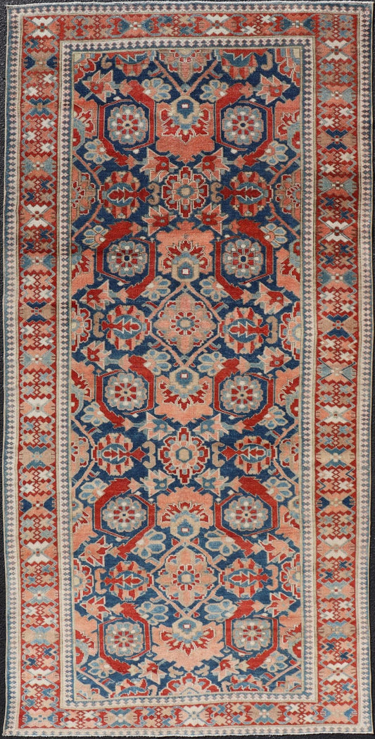 Antique Persian Tabriz Gallery Rug with Large Scale Sub Geometric Florals Antique Persian Tabriz Gallery Rug with Large Scale Sub Geometric Florals in Medium Blue Field, red, salmon ,light blue and cream. Keivan Woven Arts / rug VAS - 50331, coun... - Keivan Woven ArtsVAS - 50331 - 22387Rug