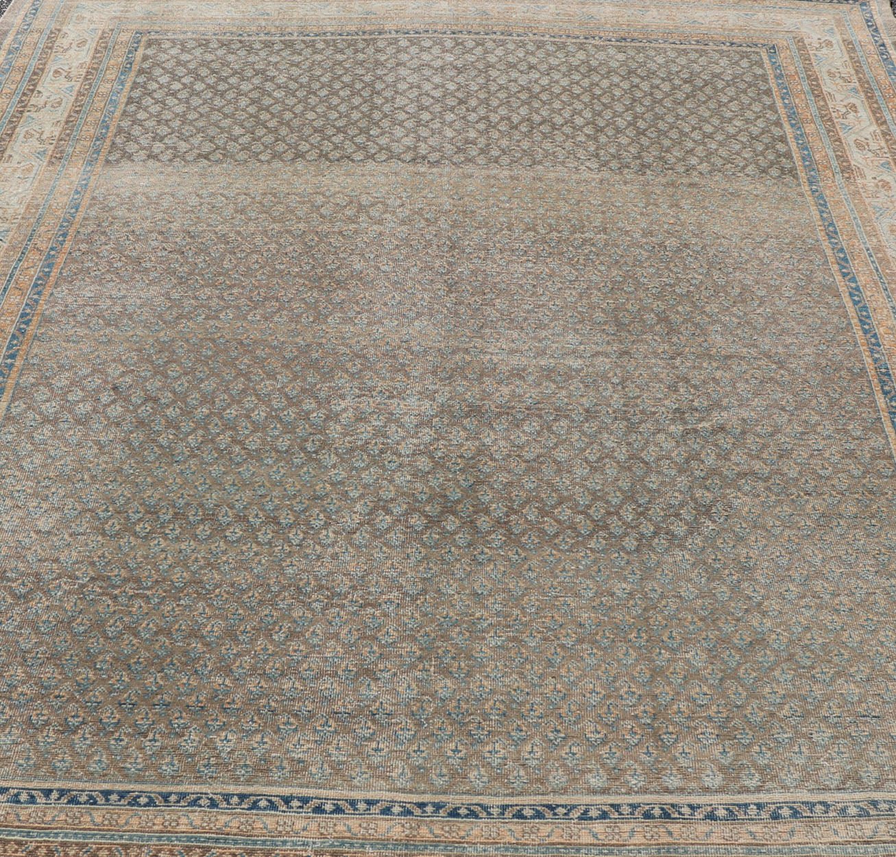 Antique Persian Tabriz Rug with All - Over Small Motif Design in Brown and Blue. Persian 1930's Tabriz Rug with All - Over Small Motif Design in Brown and Blue and neutral tones. Keivan Woven Arts / rug VAS - 50681, country of origin / type: Persian / Tabriz... - Keivan Woven ArtsVAS - 50681 - 22626