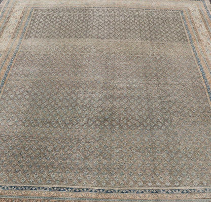 Antique Persian Tabriz Rug with All - Over Small Motif Design in Brown and Blue. Persian 1930's Tabriz Rug with All - Over Small Motif Design in Brown and Blue and neutral tones. Keivan Woven Arts / rug VAS - 50681, country of origin / type: Persian / Tabriz... - Keivan Woven ArtsVAS - 50681 - 22626