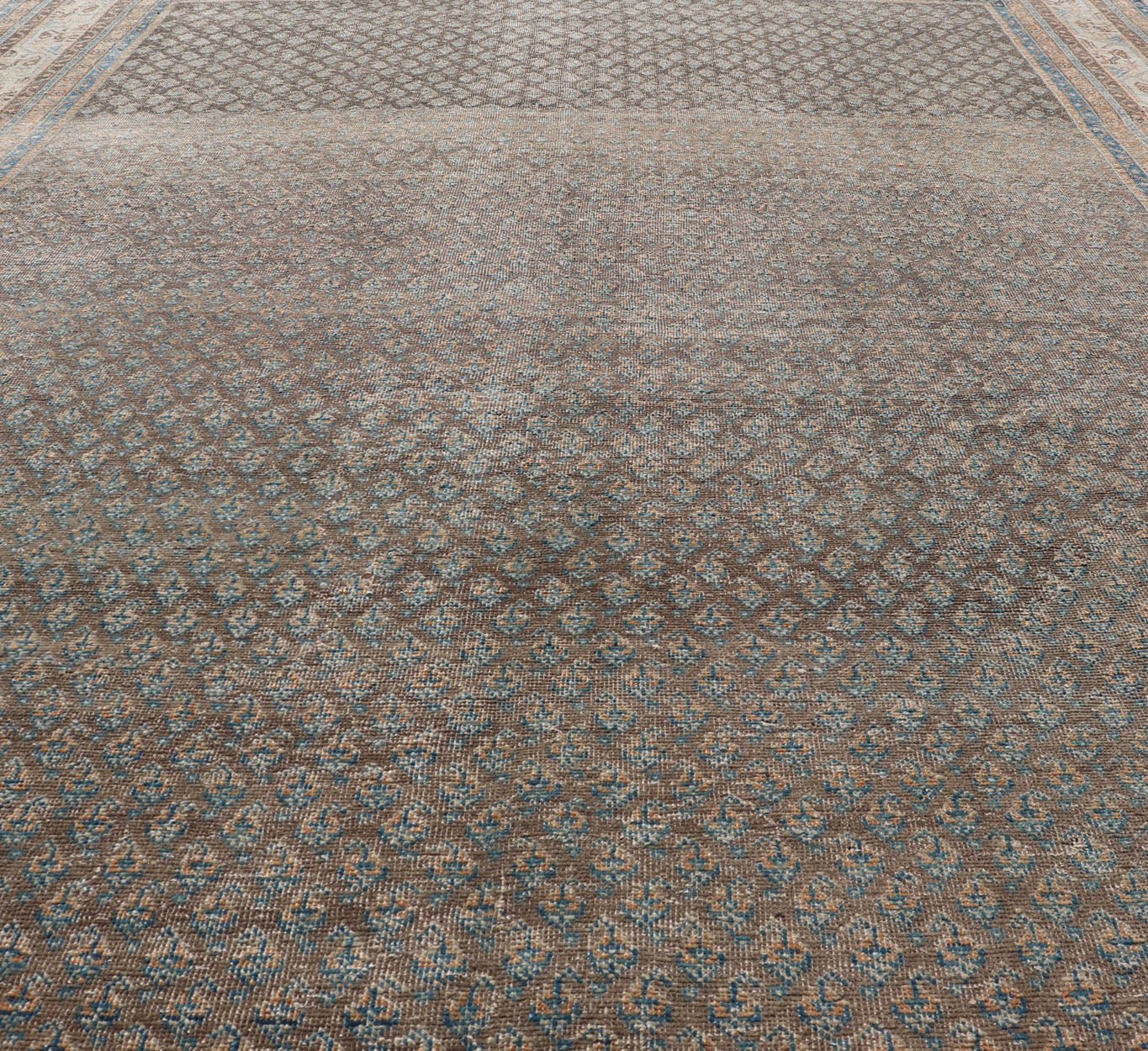 Antique Persian Tabriz Rug with All - Over Small Motif Design in Brown and Blue. Persian 1930's Tabriz Rug with All - Over Small Motif Design in Brown and Blue and neutral tones. Keivan Woven Arts / rug VAS - 50681, country of origin / type: Persian / Tabriz... - Keivan Woven ArtsVAS - 50681 - 22626