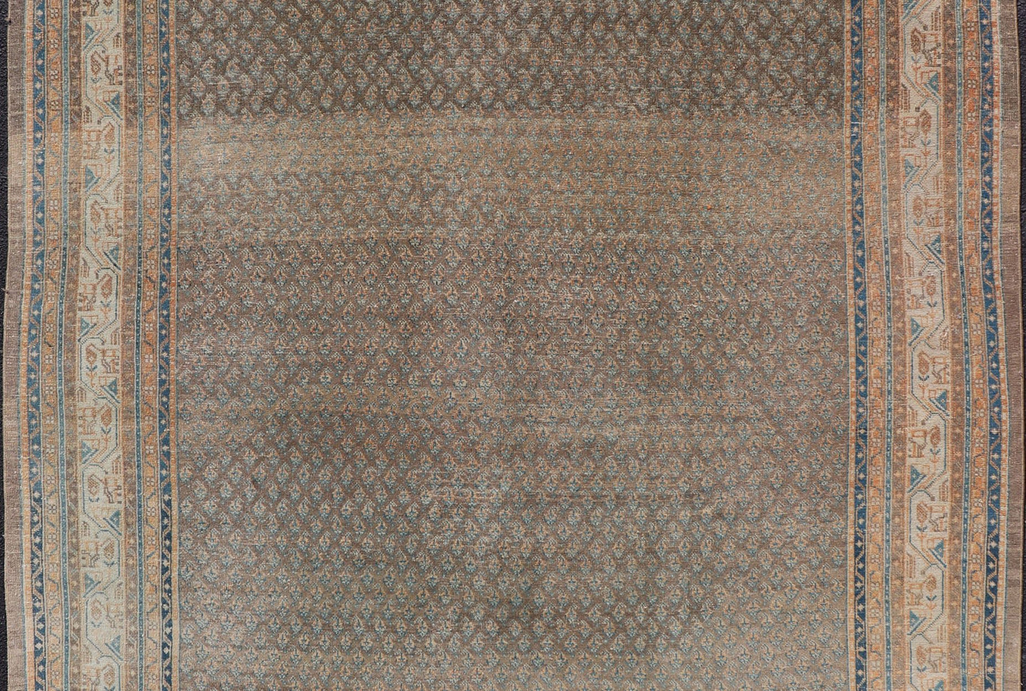 Antique Persian Tabriz Rug with All - Over Small Motif Design in Brown and Blue. Persian 1930's Tabriz Rug with All - Over Small Motif Design in Brown and Blue and neutral tones. Keivan Woven Arts / rug VAS - 50681, country of origin / type: Persian / Tabriz... - Keivan Woven ArtsVAS - 50681 - 22626