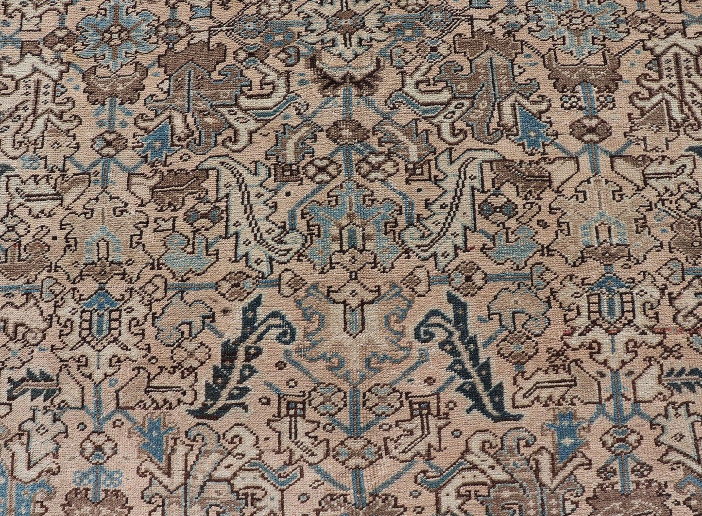 Square size Persian Heriz Rug with All - Over Sub Floral Design in Brown & Blue. Keivan Woven Arts / rug VAS - 51321, country of origin / type: Iran / Heriz, circa mid - 20th century. Measures: 6'10 x 8'0 This magnificent neutral toned Persian Heriz ... - Keivan Woven ArtsVAS - 51321 - 22393Rug