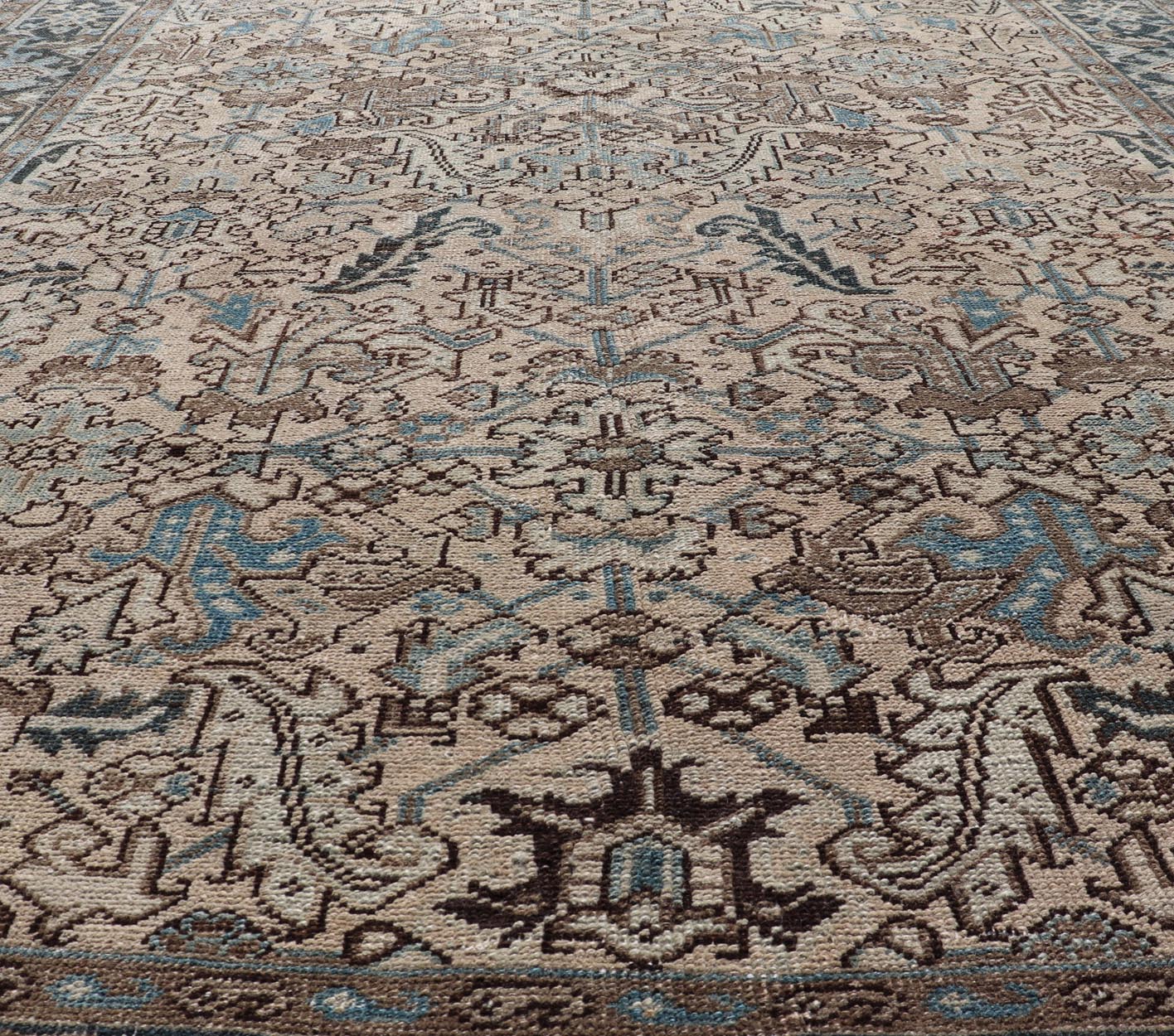 Square size Persian Heriz Rug with All - Over Sub Floral Design in Brown & Blue. Keivan Woven Arts / rug VAS - 51321, country of origin / type: Iran / Heriz, circa mid - 20th century. Measures: 6'10 x 8'0 This magnificent neutral toned Persian Heriz ... - Keivan Woven ArtsVAS - 51321 - 22393Rug