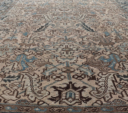 Square size Persian Heriz Rug with All - Over Sub Floral Design in Brown & Blue. Keivan Woven Arts / rug VAS - 51321, country of origin / type: Iran / Heriz, circa mid - 20th century. Measures: 6'10 x 8'0 This magnificent neutral toned Persian Heriz ... - Keivan Woven ArtsVAS - 51321 - 22393Rug