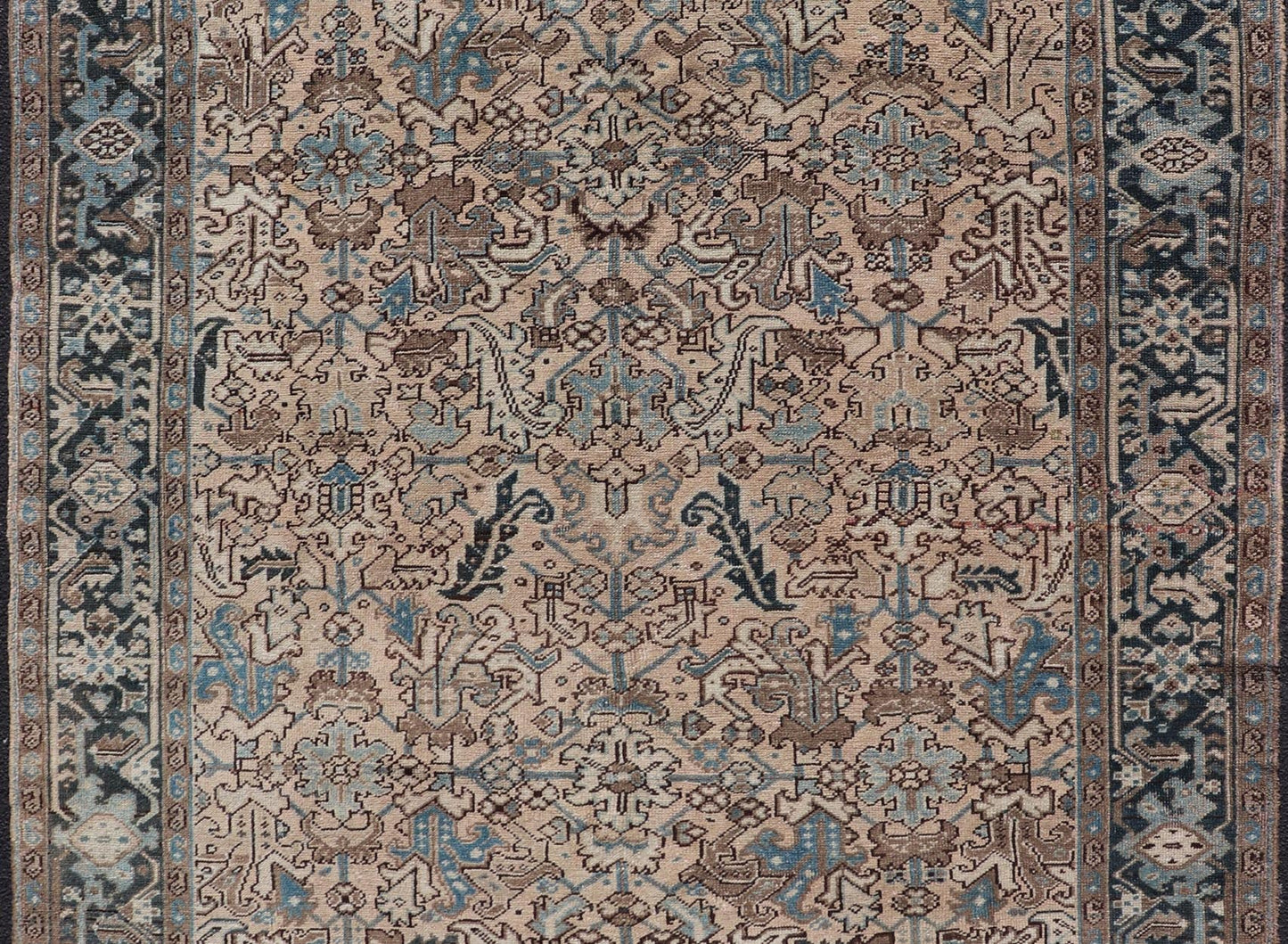 Square size Persian Heriz Rug with All - Over Sub Floral Design in Brown & Blue. Keivan Woven Arts / rug VAS - 51321, country of origin / type: Iran / Heriz, circa mid - 20th century. Measures: 6'10 x 8'0 This magnificent neutral toned Persian Heriz ... - Keivan Woven ArtsVAS - 51321 - 22393Rug