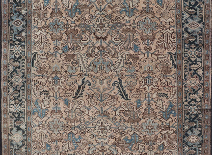 Square size Persian Heriz Rug with All - Over Sub Floral Design in Brown & Blue. Keivan Woven Arts / rug VAS - 51321, country of origin / type: Iran / Heriz, circa mid - 20th century. Measures: 6'10 x 8'0 This magnificent neutral toned Persian Heriz ... - Keivan Woven ArtsVAS - 51321 - 22393Rug