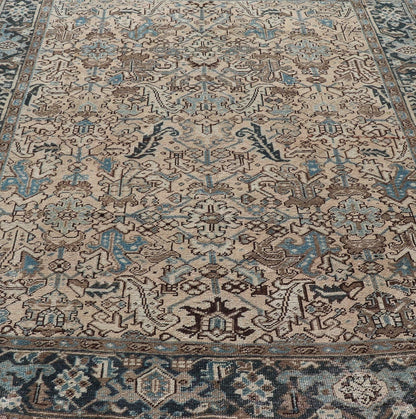 Square size Persian Heriz Rug with All - Over Sub Floral Design in Brown & Blue. Keivan Woven Arts / rug VAS - 51321, country of origin / type: Iran / Heriz, circa mid - 20th century. Measures: 6'10 x 8'0 This magnificent neutral toned Persian Heriz ... - Keivan Woven ArtsVAS - 51321 - 22393Rug