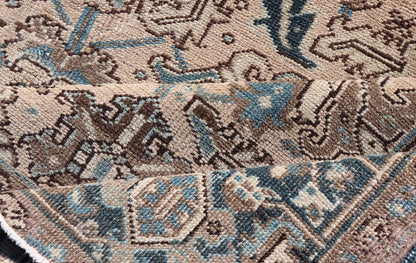 Square size Persian Heriz Rug with All - Over Sub Floral Design in Brown & Blue. Keivan Woven Arts / rug VAS - 51321, country of origin / type: Iran / Heriz, circa mid - 20th century. Measures: 6'10 x 8'0 This magnificent neutral toned Persian Heriz ... - Keivan Woven ArtsVAS - 51321 - 22393Rug