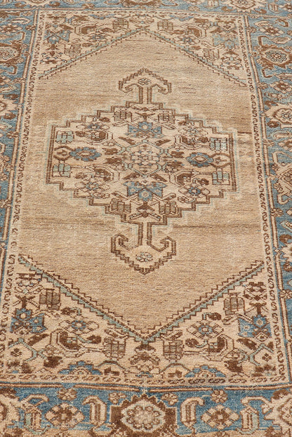 Antique Persian Hamadan Rug with Medallion Design in Tan, Light Blue & Brown. Persian Antique Hamadan small Rug with Medallion Design in Tan, light Blue and brown accents. Keivan Woven Arts / rug VAS - 55111, origin / type: Iran / Hamedan, circa 1920 ... - Keivan Woven ArtsVAS - 55111 - 23030Rug