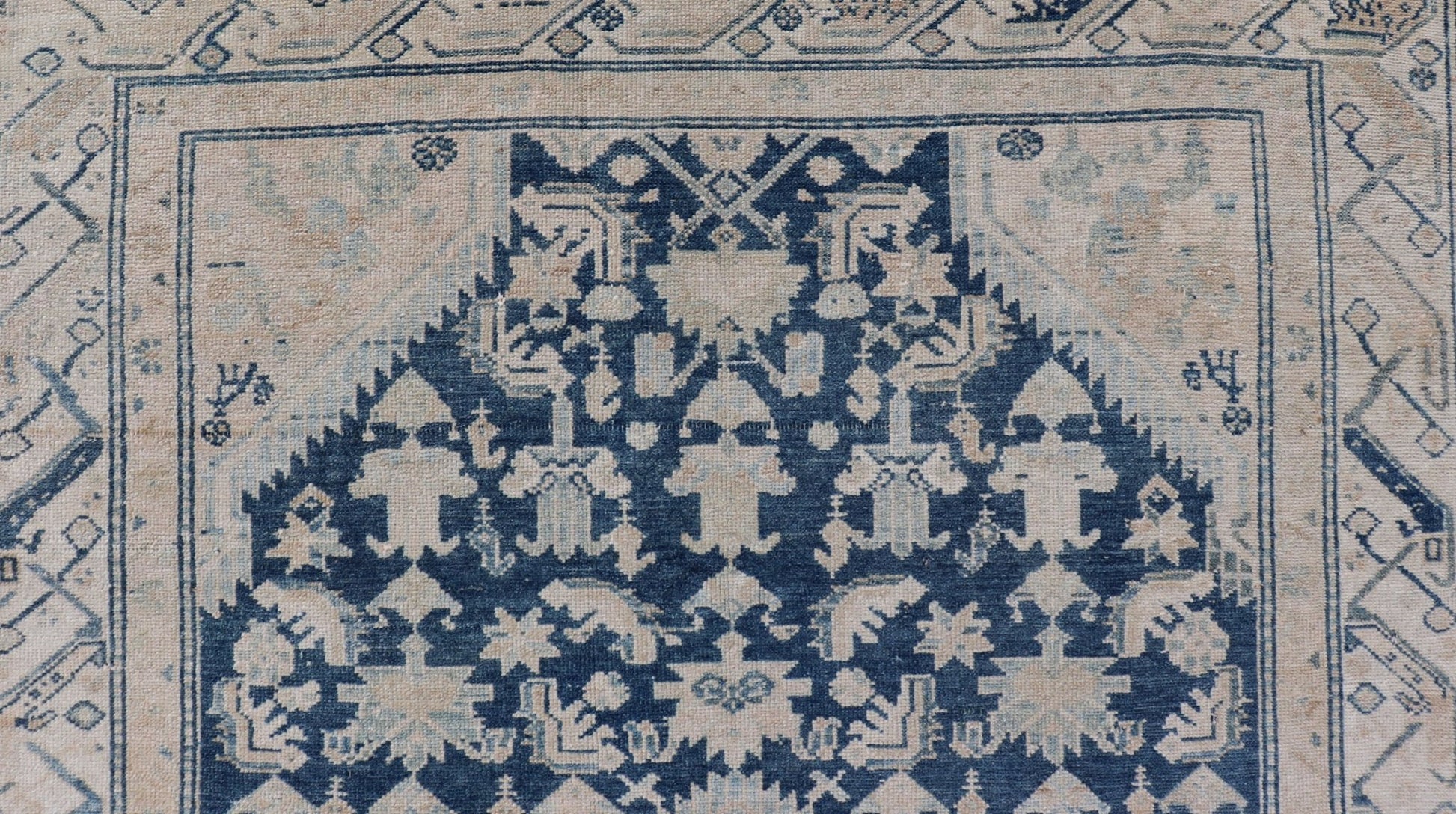Mid Night Blue Background Antique Persian Hamadan Rug with Taupe & Powder Blue. Mid night Blue Color rug, Blue Medallion Antique Persian Hamadan Rug. Keivan Woven Arts / rug VAS - 55541, country of origin / type: Iran / Hamadan, circa 1920 Measure... - Keivan Woven ArtsVAS - 55541 - 22932Rug