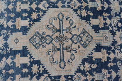 Mid Night Blue Background Antique Persian Hamadan Rug with Taupe & Powder Blue. Mid night Blue Color rug, Blue Medallion Antique Persian Hamadan Rug. Keivan Woven Arts / rug VAS - 55541, country of origin / type: Iran / Hamadan, circa 1920 Measure... - Keivan Woven ArtsVAS - 55541 - 22932Rug