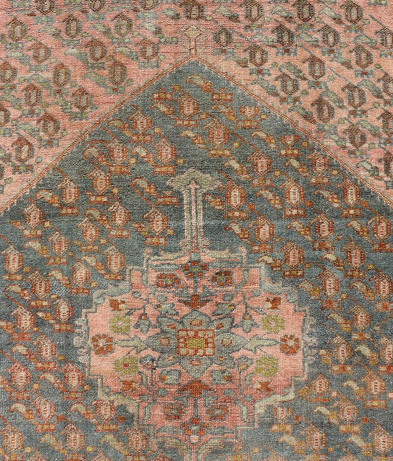 Antique Persian Gallery Malayer Rug with Geometric Design in Gray - Blue and Pink Intricately designed antique Hand Knotted Malayer gallery in blue - gray and light pink with medallions, Keivan Woven Arts / rug VAS - 6, country of origin / type: Iran ... - Keivan Woven ArtsVAS - 6 - 17406Rug
