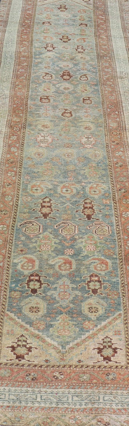Antique Persian Malayer Runner in Wool with Sub - Geometric Design This antique Persian Malayer rug features a sub - geometric design rendered in soft colored tones. A complementary, multi - tiered border encompasses the entirety of the piece; making... - Keivan Woven ArtsVAS - 7 - 13985 - 17412Rug
