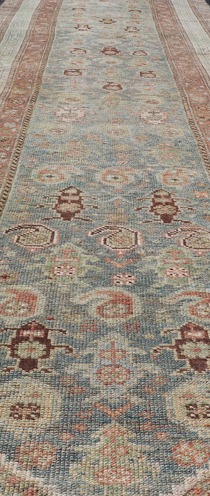Antique Persian Malayer Runner in Wool with Sub - Geometric Design This antique Persian Malayer rug features a sub - geometric design rendered in soft colored tones. A complementary, multi - tiered border encompasses the entirety of the piece; making... - Keivan Woven ArtsVAS - 7 - 13985 - 17412