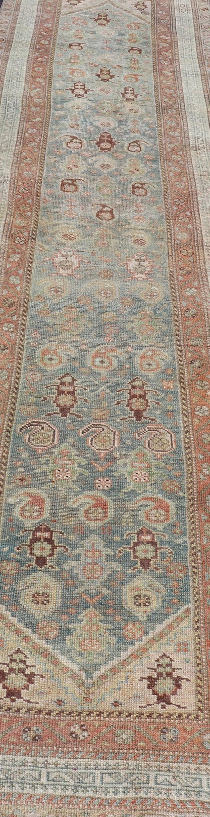 Antique Persian Malayer Runner in Wool with Sub - Geometric Design This antique Persian Malayer rug features a sub - geometric design rendered in soft colored tones. A complementary, multi - tiered border encompasses the entirety of the piece; making... - Keivan Woven ArtsVAS - 7 - 13985 - 17412Rug