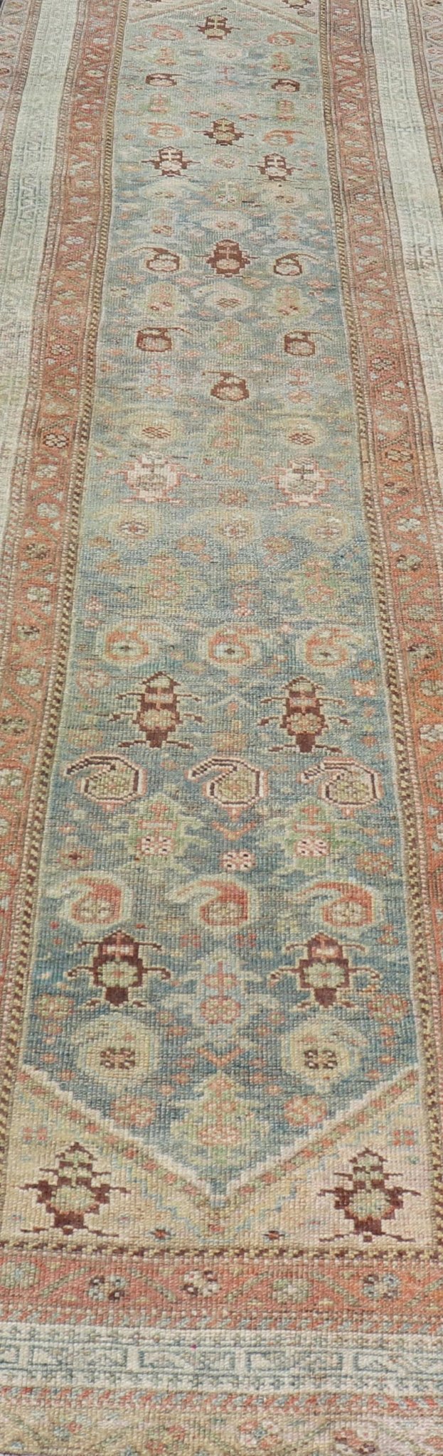 Antique Persian Malayer Runner in Wool with Sub - Geometric Design This antique Persian Malayer rug features a sub - geometric design rendered in soft colored tones. A complementary, multi - tiered border encompasses the entirety of the piece; making... - Keivan Woven ArtsVAS - 7 - 13985 - 17412
