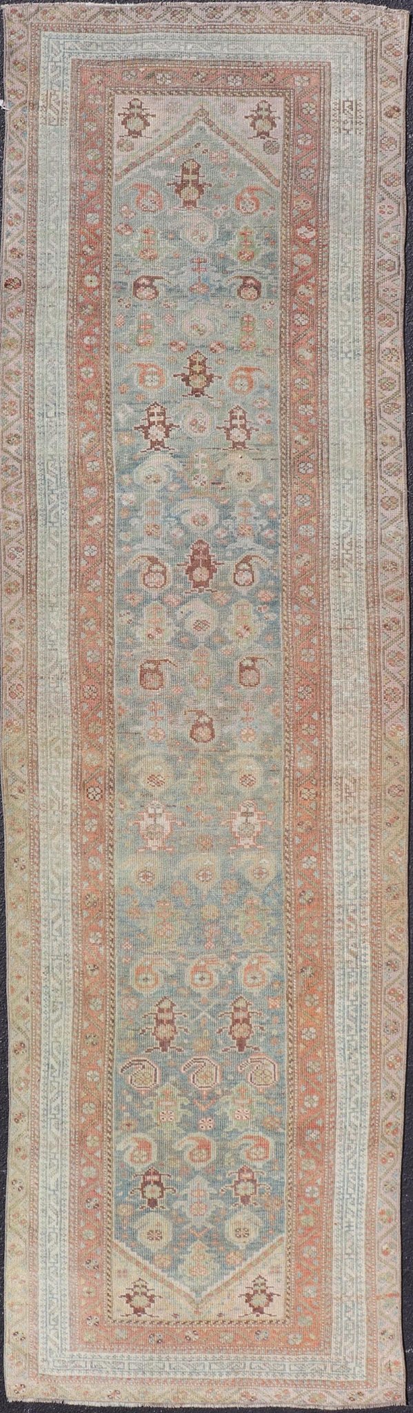 Antique Persian Malayer Runner in Wool with Sub - Geometric Design This antique Persian Malayer rug features a sub - geometric design rendered in soft colored tones. A complementary, multi - tiered border encompasses the entirety of the piece; making... - Keivan Woven ArtsVAS - 7 - 13985 - 17412Rug