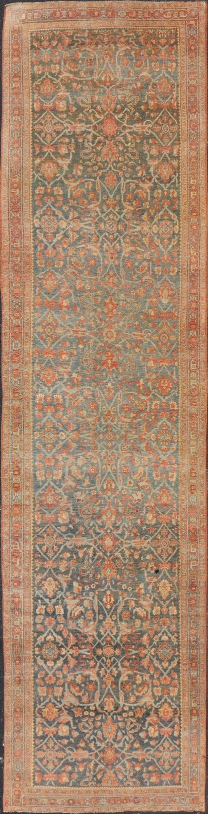 Antique Persian Bidjar Large Gallery Runner with Herati Design in Blue - Gray Field. Long and wide antique Persian Bidjar runner, Keivan Woven Arts/ rug /VAS - 9 - 15199, country of origin / type: Persian / Bidjar, circa Early - 20th Century. Measures: ... - Keivan Woven ArtsVAS - 9 - 15199 - 17424Rug