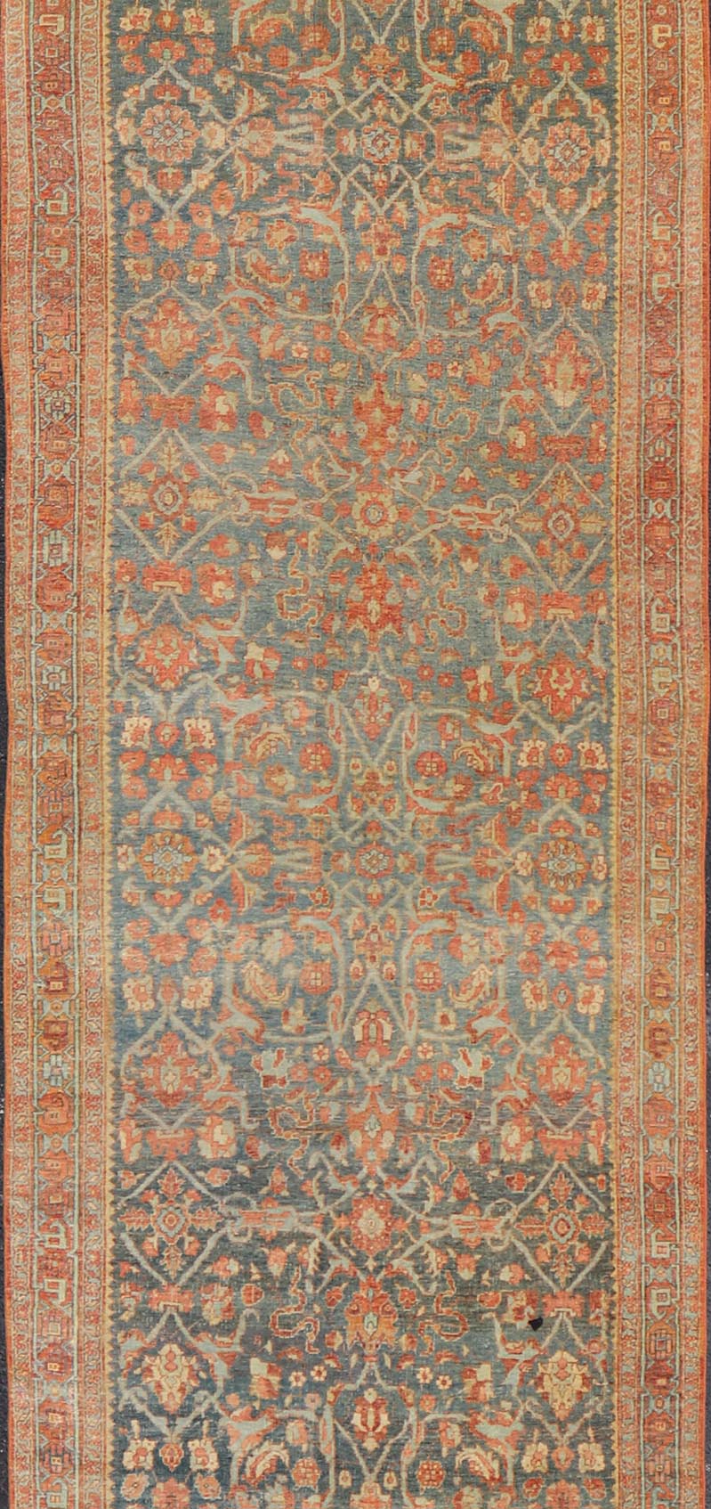 Antique Persian Bidjar Large Gallery Runner with Herati Design in Blue - Gray Field. Long and wide antique Persian Bidjar runner, Keivan Woven Arts/ rug /VAS - 9 - 15199, country of origin / type: Persian / Bidjar, circa Early - 20th Century. Measures: ... - Keivan Woven ArtsVAS - 9 - 15199 - 17424
